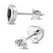Abalone Shell Heart Silver Stud Earrings, e344